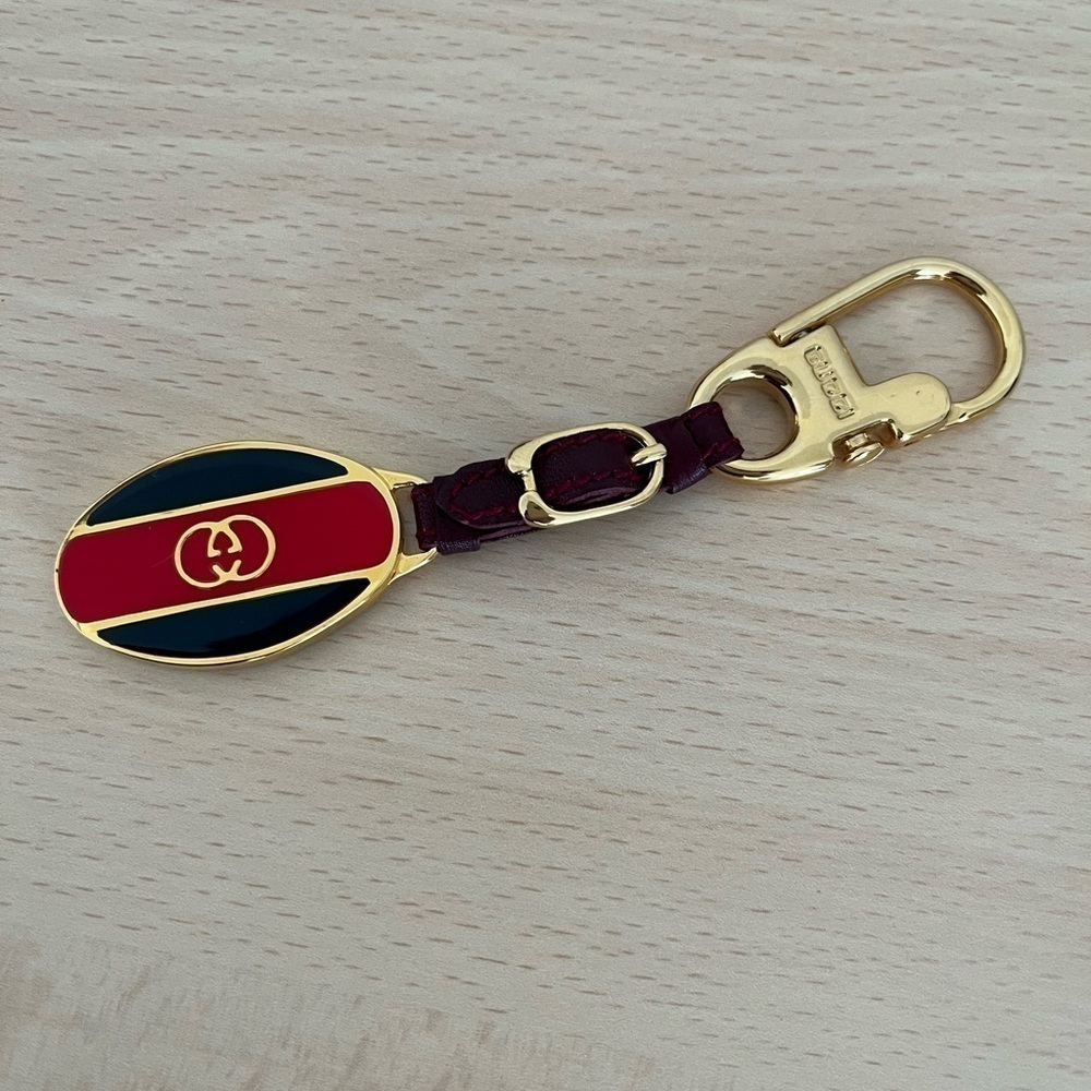 Vintage Gucci GG Key Fob Red Blue Sherry Line Dust Bag Box Collectible 1970’s